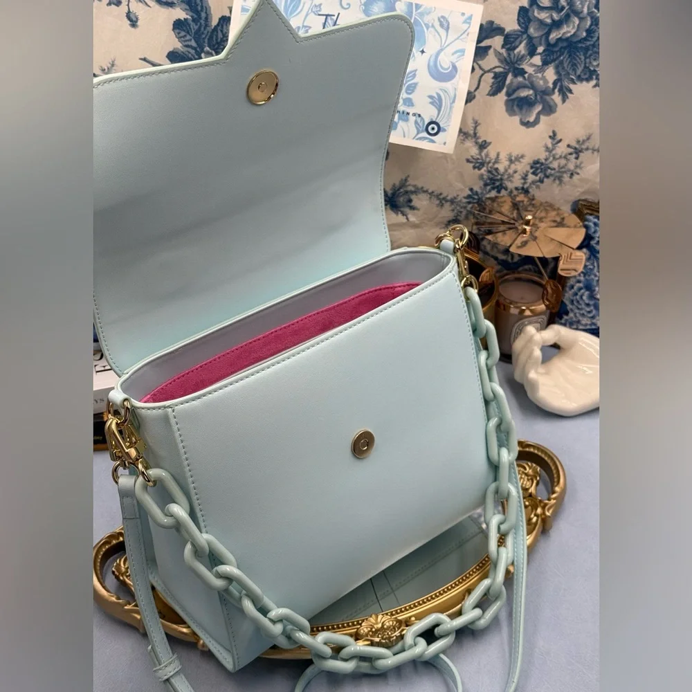 🆕 CHIARA FERRAGNI 🧿 NWOT Pale Blue Eyelike Tote Bag, Top Handle, Chain & Strap